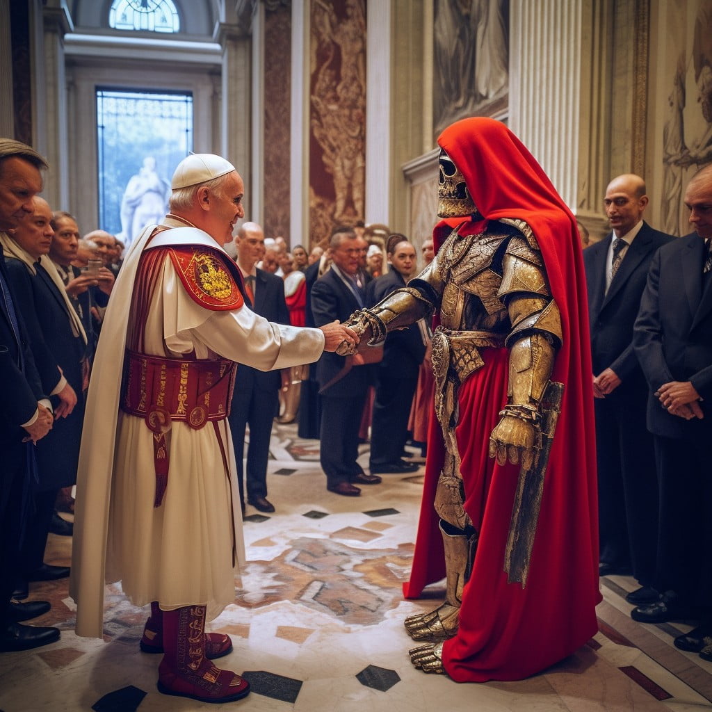 Papa recibe al delegado de Azerbaian con su traje tipico regional.