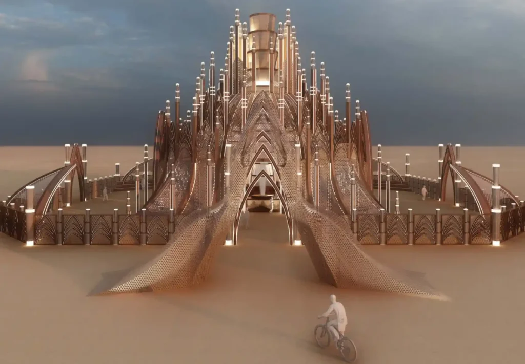 Burning man templo en el desierto