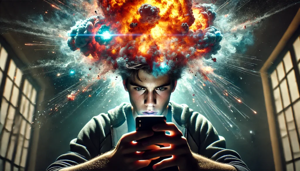 Adolescente usando TikTok con expresión de preocupación, reflejando el impacto de las redes sociales en su bienestar emocional.